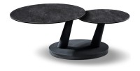 Table basse VIRELLO – Table basse ronde Ø80 cm – Pierre naturelle gris foncé & métal – Design contemporain et robuste