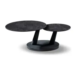 Table basse VIRELLO – Table basse ronde Ø80 cm – Pierre naturelle gris foncé & métal – Design contemporain et robuste