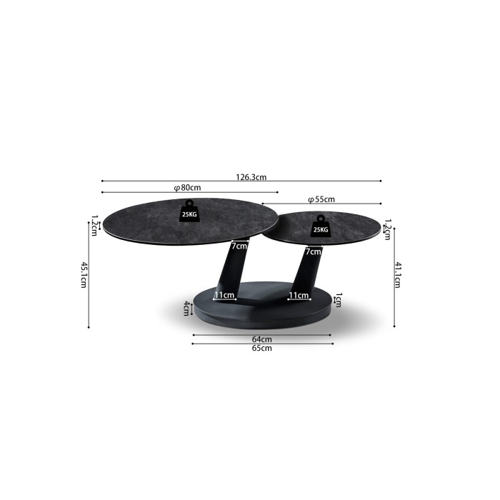 Table basse VIRELLO – Table basse ronde Ø80 cm – Pierre naturelle gris foncé & métal – Design contemporain et robuste 