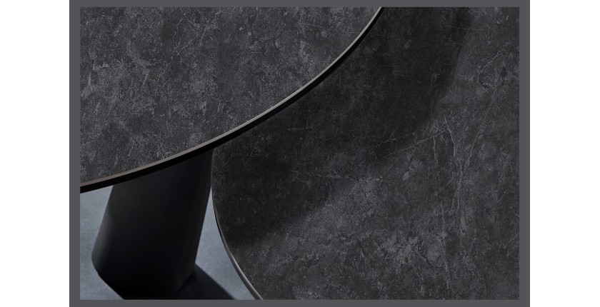 Table basse VIRELLO – Table basse ronde Ø80 cm – Pierre naturelle gris foncé & métal – Design contemporain et robuste 