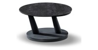 Table basse VIRELLO – Table basse ronde Ø80 cm – Pierre naturelle gris foncé & métal – Design contemporain et robuste 