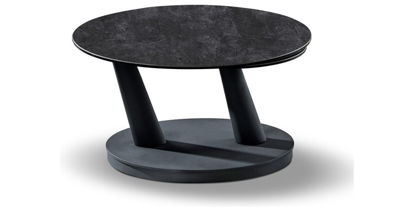 Table basse VIRELLO – Table basse ronde Ø80 cm – Pierre naturelle gris foncé & métal – Design contemporain et robuste 