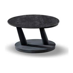 Table basse VIRELLO – Table basse ronde Ø80 cm – Pierre naturelle gris foncé & métal – Design contemporain et robuste 
