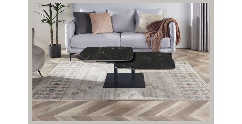 Table basse VIRELLO – Table basse ronde Ø70 cm – Pierre naturelle noire & métal – Design contemporain et sophistiqué 