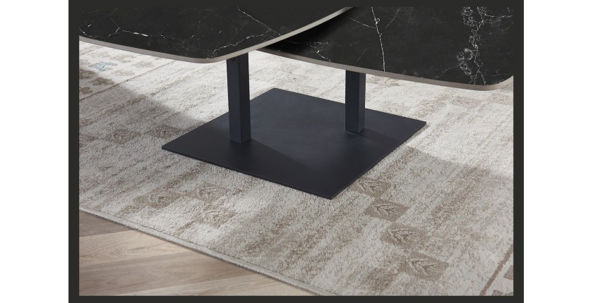 Table basse VIRELLO – Table basse ronde Ø70 cm – Pierre naturelle noire & métal – Design contemporain et sophistiqué 