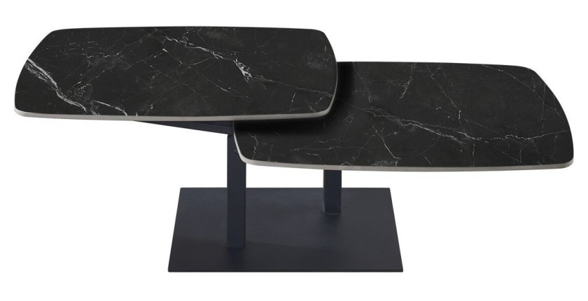 Table basse VIRELLO – Table basse ronde Ø70 cm – Pierre naturelle noire & métal – Design contemporain et sophistiqué 