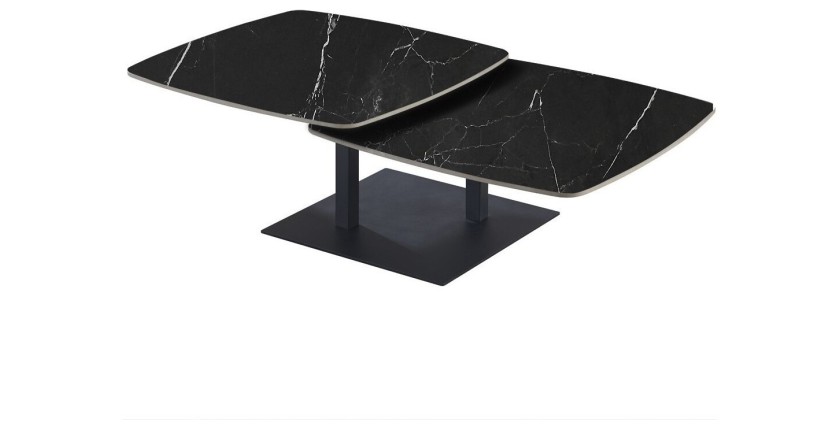 Table basse VIRELLO – Table basse ronde Ø70 cm – Pierre naturelle noire & métal – Design contemporain et sophistiqué 