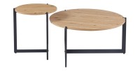 Set di due tavolini rotondi in stile industriale collezione BIANCA - Colore rovere chiaro e nero.