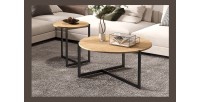 Set di due tavolini rotondi in stile industriale collezione BIANCA - Colore rovere chiaro e nero.