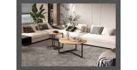 Set di due tavolini rotondi in stile industriale collezione BIANCA - Colore rovere chiaro e nero.