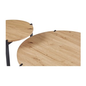 Set di due tavolini rotondi in stile industriale collezione BIANCA - Colore rovere chiaro e nero.