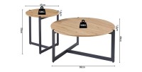 Set di due tavolini rotondi in stile industriale collezione BIANCA - Colore rovere chiaro e nero.