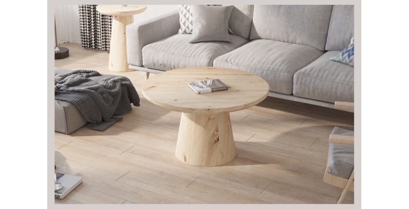 Ronde salontafel collectie TIGNES - Decoratieve dennenlook - D80 x H47 cm