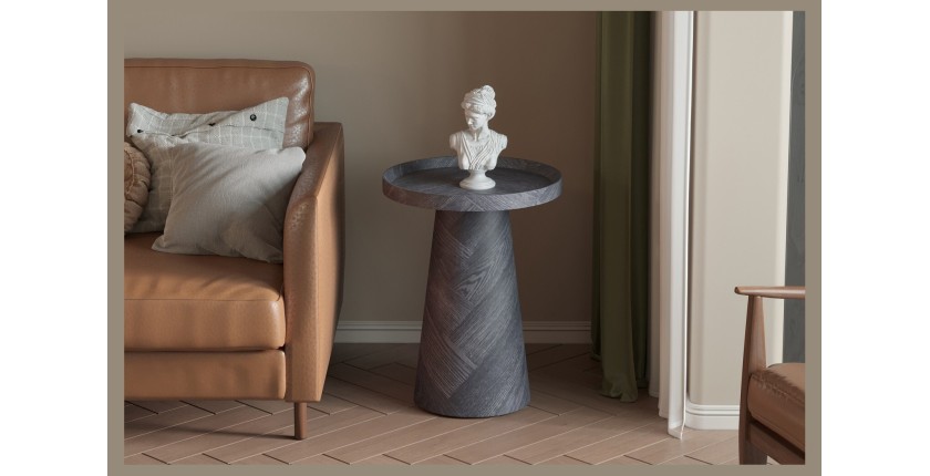 Mesa auxiliar redonda colección CARVELA – Decoración en gris oscuro – Borde elevado – D45 x H57 cm