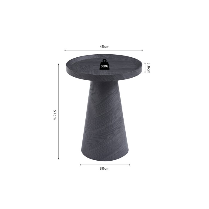 Ronde bijzettafel collectie CARVELA – Donkergrijze decoratie – Verhoogde rand – D45 x H57 cm