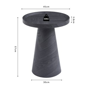 Mesa auxiliar redonda colección CARVELA – Decoración en gris oscuro – Borde elevado – D45 x H57 cm