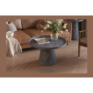 Table basse ronde collection CARLSEN – Décor gris foncé – Bord relevé – D80 x H47 cm