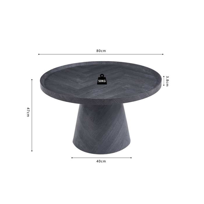 Ronde salontafel collectie CARVELA – Donkergrijs decor – Verhoogde rand – D80 x H47 cm