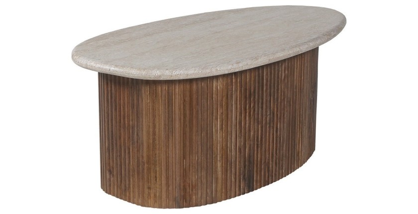 Mesa baja de madera maciza colección DELHI 90cm - Estilo étnico y diseño
