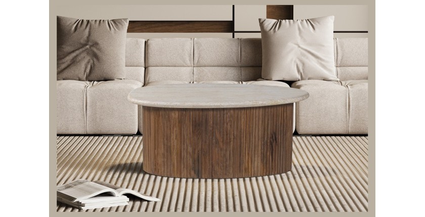 Mesa baja de madera maciza colección DELHI 90cm - Estilo étnico y diseño