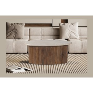 Mesa baja de madera maciza colección DELHI 90cm - Estilo étnico y diseño