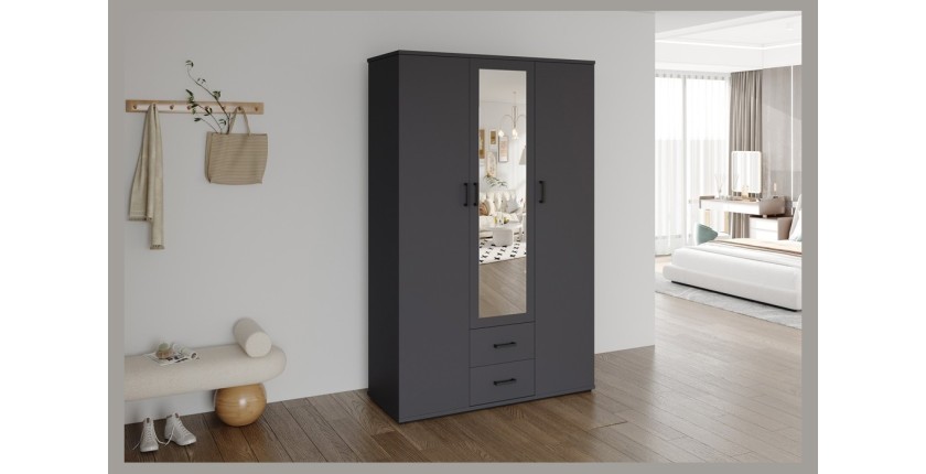 Armario TOM – 3 puertas – Color gris antracita – Armario + estantes – L120 cm – Diseño