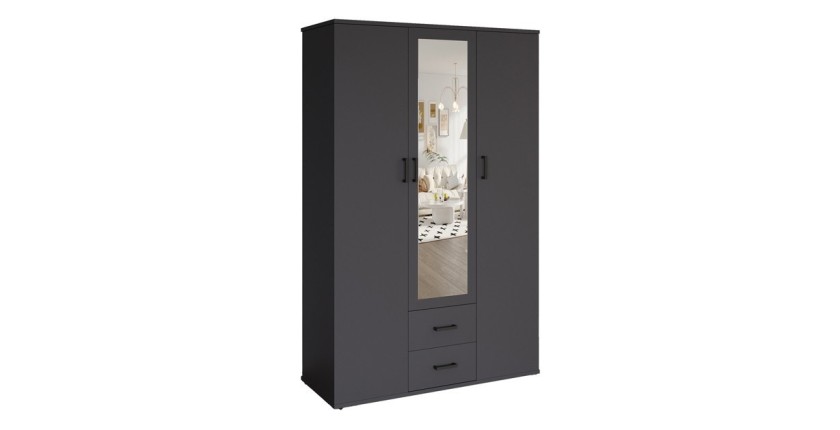 Armario TOM – 3 puertas – Color gris antracita – Armario + estantes – L120 cm – Diseño