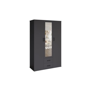 Armoire TOM – 3 portes – Coloris gris anthracite – Penderie + étagères – L120 cm – Design