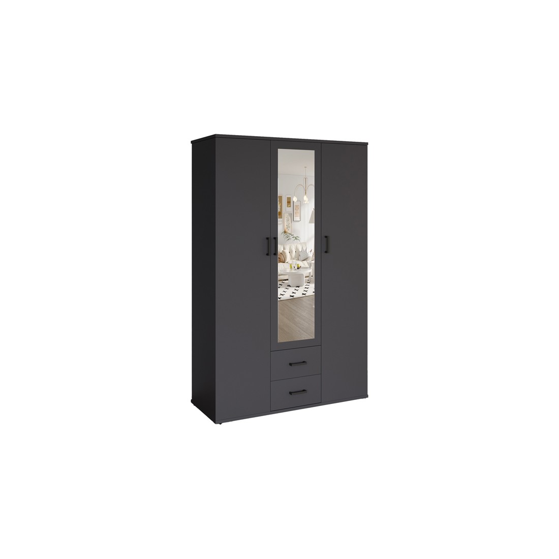 Armario TOM – 3 puertas – Color gris antracita – Armario + estantes – L120 cm – Diseño