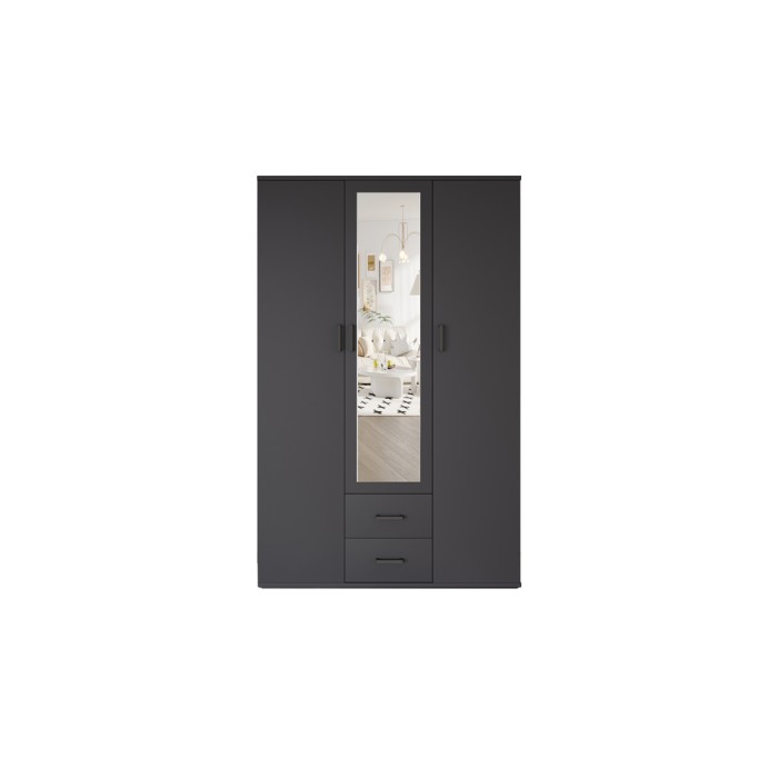 Kast TOM - 3 deuren - Kleur antracietgrijs - Kledingkast + planken - L120 cm - Design
