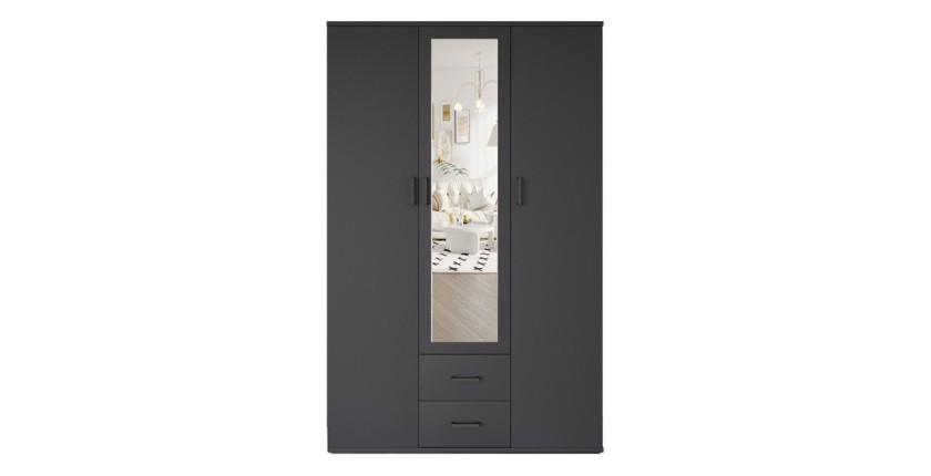 Armario TOM – 3 puertas – Color gris antracita – Armario + estantes – L120 cm – Diseño