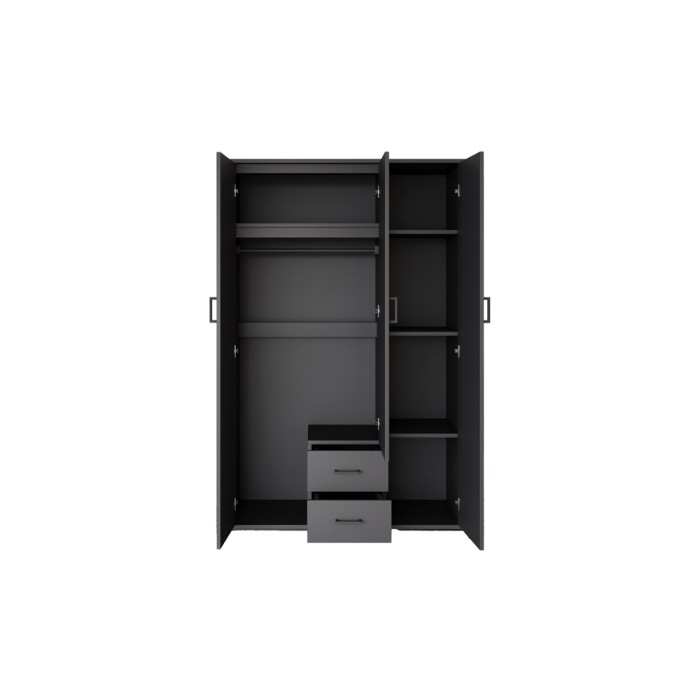 Kast TOM - 3 deuren - Kleur antracietgrijs - Kledingkast + planken - L120 cm - Design