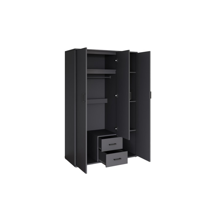Kast TOM - 3 deuren - Kleur antracietgrijs - Kledingkast + planken - L120 cm - Design