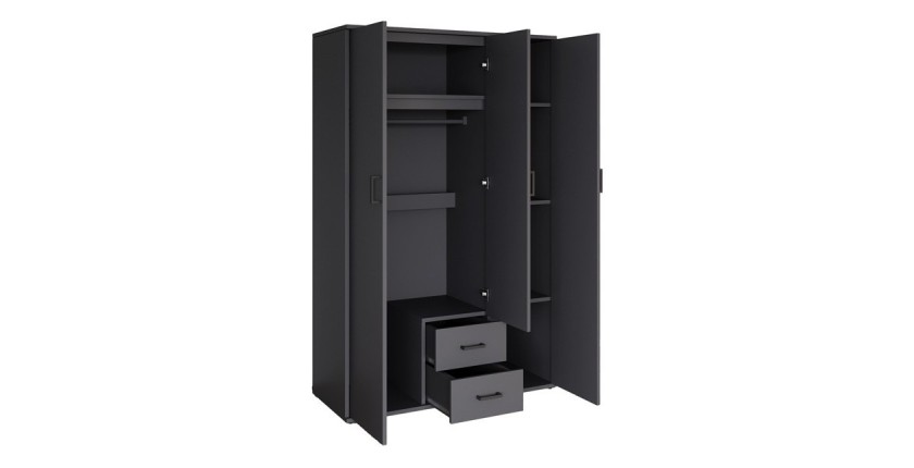 Armario TOM – 3 puertas – Color gris antracita – Armario + estantes – L120 cm – Diseño