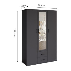 Armario TOM – 3 puertas – Color gris antracita – Armario + estantes – L120 cm – Diseño