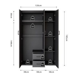Armario TOM – 3 puertas – Color gris antracita – Armario + estantes – L120 cm – Diseño