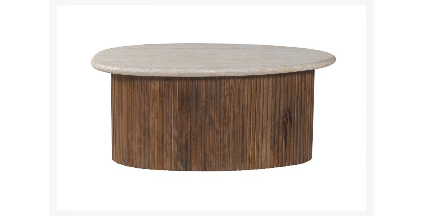 Mesa baja de madera maciza colección DELHI 90cm - Estilo étnico y diseño