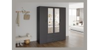 Armario TOM – 4 puertas con espejos – Color gris antracita – L160 cm – Diseño moderno y gran almacenamiento