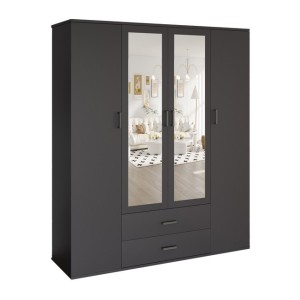 Armario TOM – 4 puertas con espejos – Color gris antracita – L160 cm – Diseño moderno y gran almacenamiento