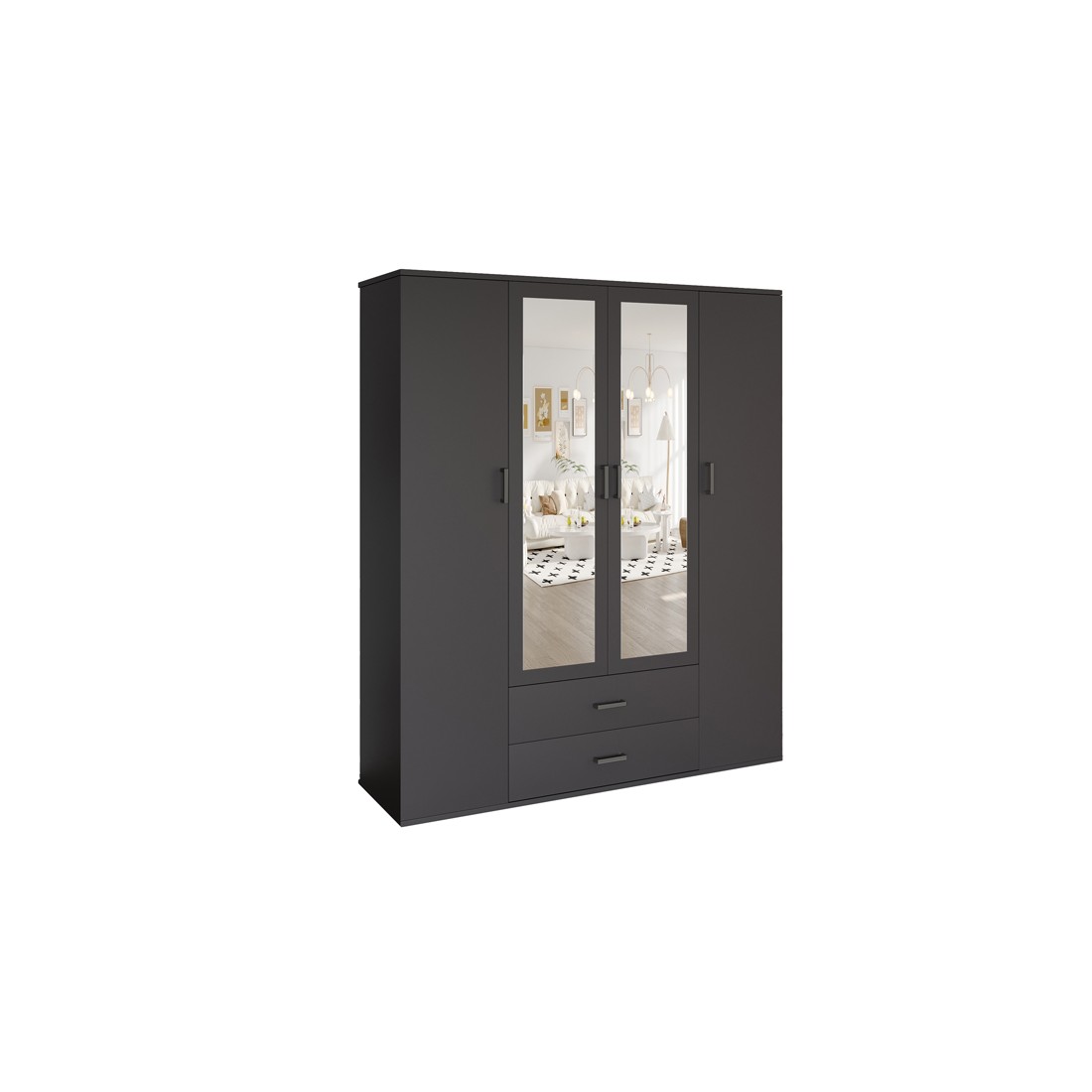 Armario TOM – 4 puertas con espejos – Color gris antracita – L160 cm – Diseño moderno y gran almacenamiento