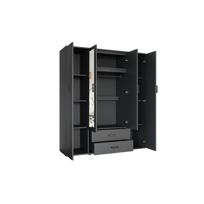 Kast TOM – 4 deuren met spiegels – Antracietgrijs – L160 cm – Modern ontwerp en veel opbergruimte