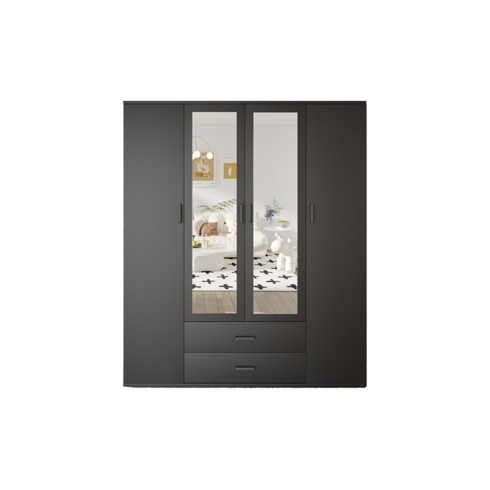 Kast TOM – 4 deuren met spiegels – Antracietgrijs – L160 cm – Modern ontwerp en veel opbergruimte