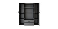 Armoire TOM – 4 portes avec miroirs – Coloris gris anthracite – L160 cm – Design moderne et grand rangement