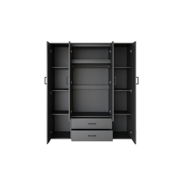 Kast TOM – 4 deuren met spiegels – Antracietgrijs – L160 cm – Modern ontwerp en veel opbergruimte