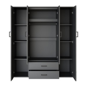 Armario TOM – 4 puertas con espejos – Color gris antracita – L160 cm – Diseño moderno y gran almacenamiento