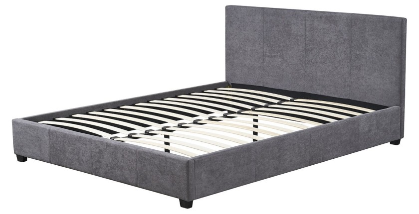 Lit double ROMA – 140x200 cm – PU gris – Sommier inclus – Design moderne – Structure MDF