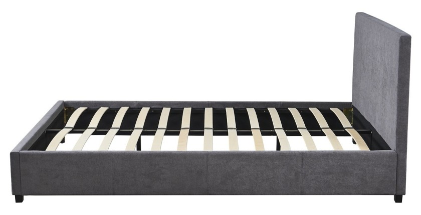 Lit double ROMA – 140x200 cm – PU gris – Sommier inclus – Design moderne – Structure MDF