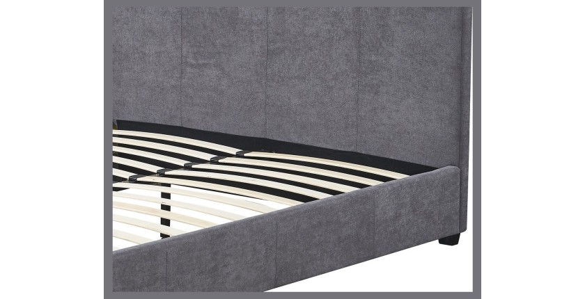 Lit double ROMA – 140x200 cm – PU gris – Sommier inclus – Design moderne – Structure MDF