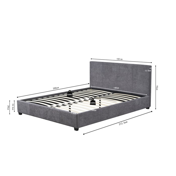 Dubbel bed ROMA – 140x200 cm – PU grijs – Inclusief bedbodem – Modern design – MDF-structuur
