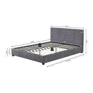 Dubbel bed ROMA - 140x200 cm - PU grijs - Lattenbodem inbegrepen - Modern ontwerp - MDF structuur